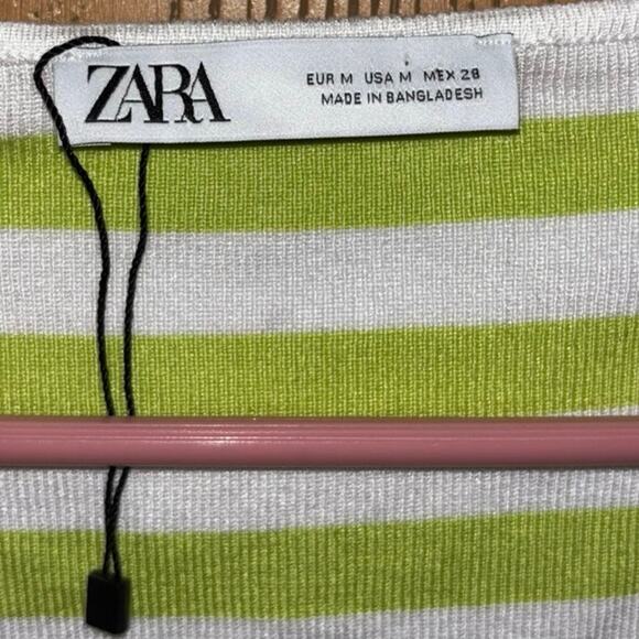 Zara women’s green white striped square-neck cropped top shirt (medium) NWOT - Picture 3 of 4